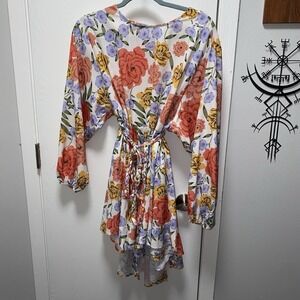 Shein Womens Floral Long Sleeve Mini Dress Medium Braided Belt Beautiful